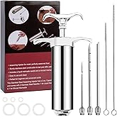 Dormercy Meat Injector Syringe Kit, Flavor Injector with 3 Marinade Needles, Stainless Steel Kitchen Food Injection Syringe for Turkey Cooking