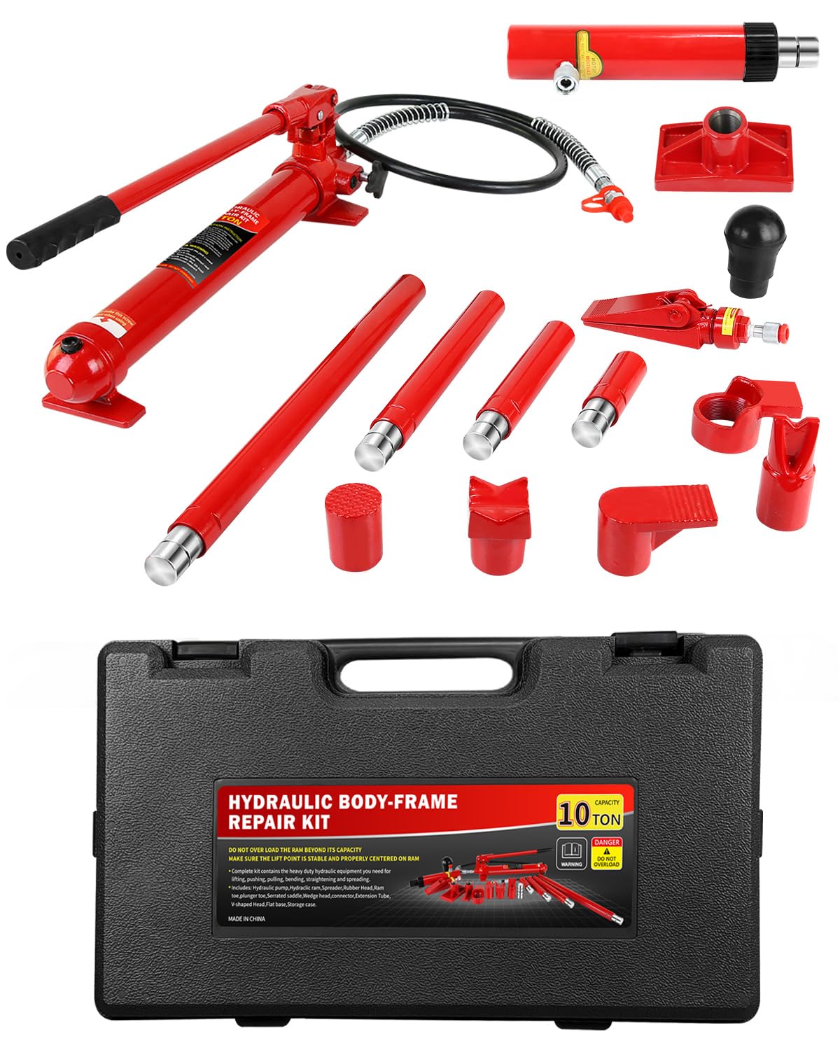 Photo 1 of 10 Ton Porta Power Hydraulic Jack Kit – 20,000 LBS Heavy Duty Hydraulic Ram Set with 17-Piece Accessories & Carrying Case – for Auto, Truck, Tractor Repair – Low Profile 12.4" – Max Lift 5.1 Inch