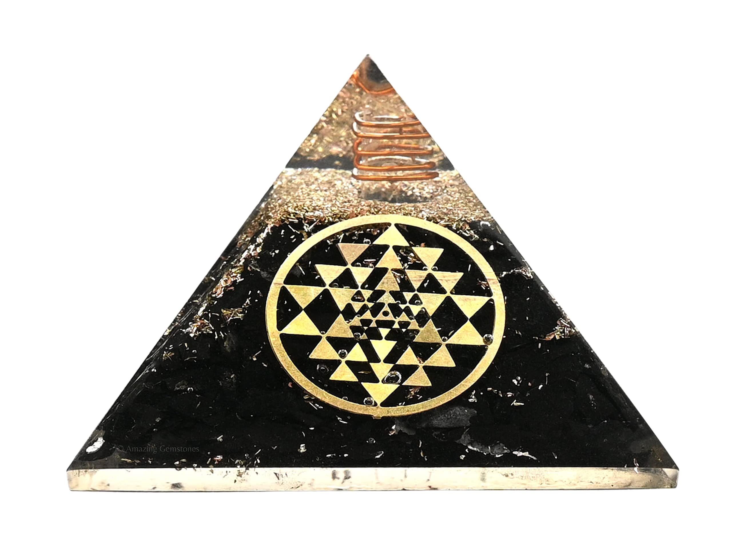 Large Orgone Pyramid | Black Tourmaline Pyramid Crystal | Sri Yantra Orgonite Pyramid | Organ Pyramids Positive Energy Healing