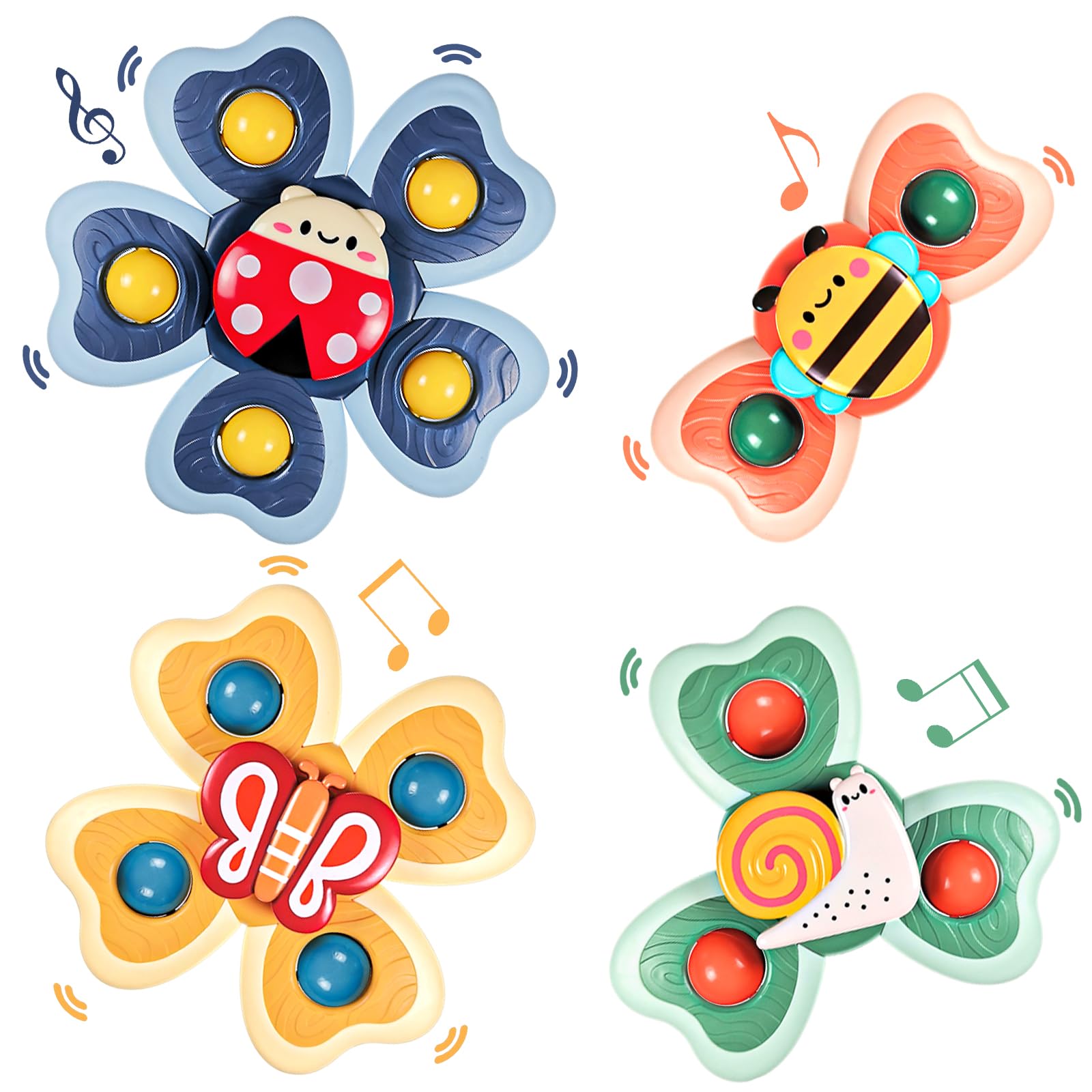 Suction Cup Spinner Toys for 1-5 Year Old Boys Girls, Baby Suction Cup Fidget Spinner For Babies, Spinning Top Baby Toys 12-36 Months, Sensory Toys for Toddlers 1-5, Early ​Learner Toys (4PCS)