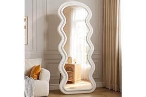 FlyEcho Full Length Mirror, 63"x24" Wavy Full Body Freely Standing Mirrors, Flannel Floor Mirror with Stand for Bedroom, Living Room, Hanging Leaning Wall Mirror Modern Home Decor