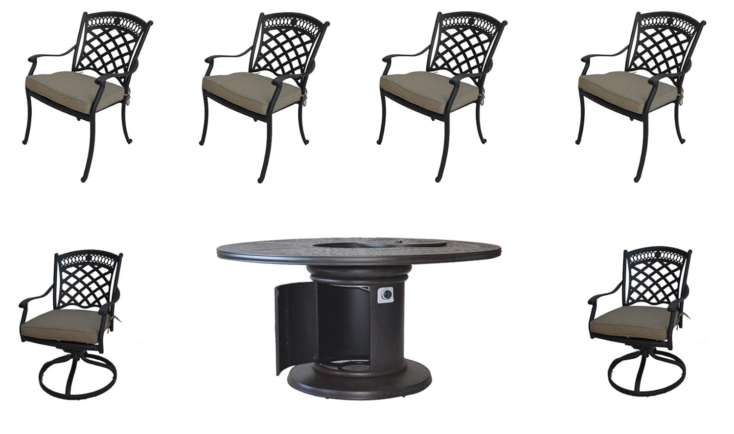 Outdoor Grill Propane Round Fire Pit 7 Piece Patio Dining Set Cast Aluminum Furniture Sunbrella Cushions Garden Outdoor Cjp Org In