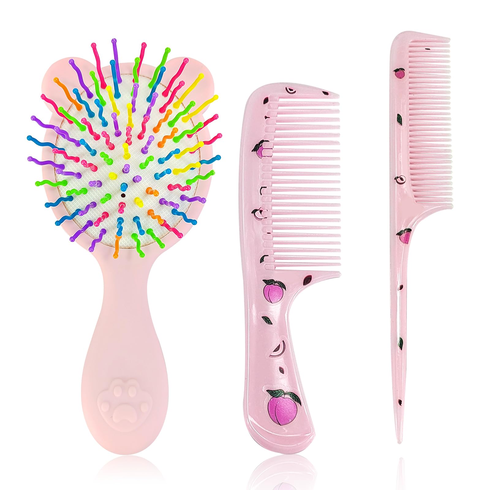 Toddler Detangler Hair Brush and Comb Set - 3-Piece Mini Airbag Massage Tool for Girls - Cute Kids' Pocket Design