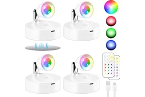 DESTLIFE Rechargeable RGBW Spotlights Indoor Decor, 4 Pack Wireless Tree Spotlight Indoor, Picture Lights with Remote 13 Color Change Floor Uplight, Accent Lights for Plant Holiday Party