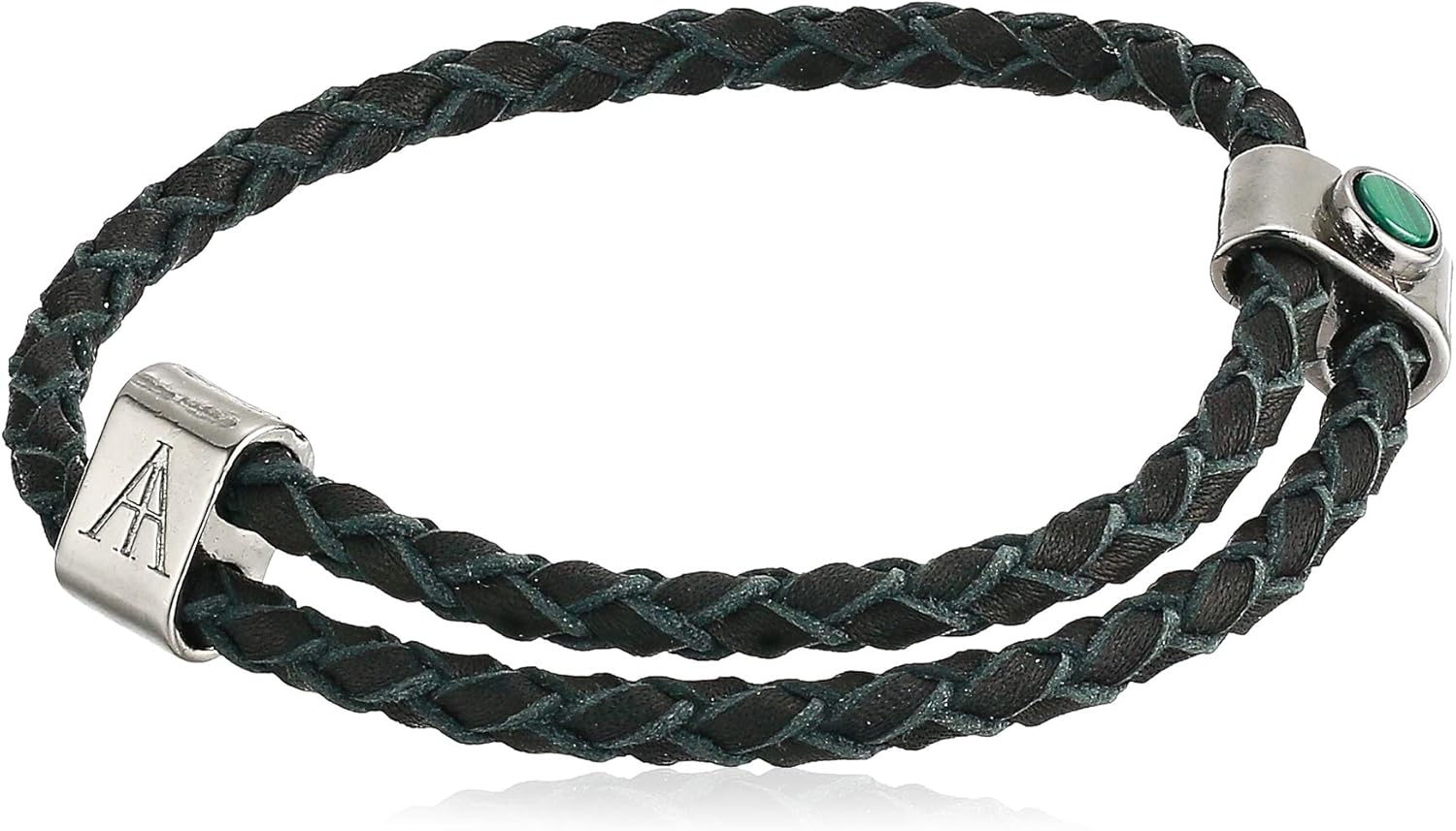 Alex and Ani Men's Malachite Braided Leather Bracelet, Midnight Silver: Jewelry