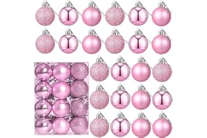 WXOIEOD 24 Count Mini Pink Ornaments for Mini Christmas Tree, Small Shatterproof Christmas Tree Ornaments Balls Party Decorations, 1.2 Inch