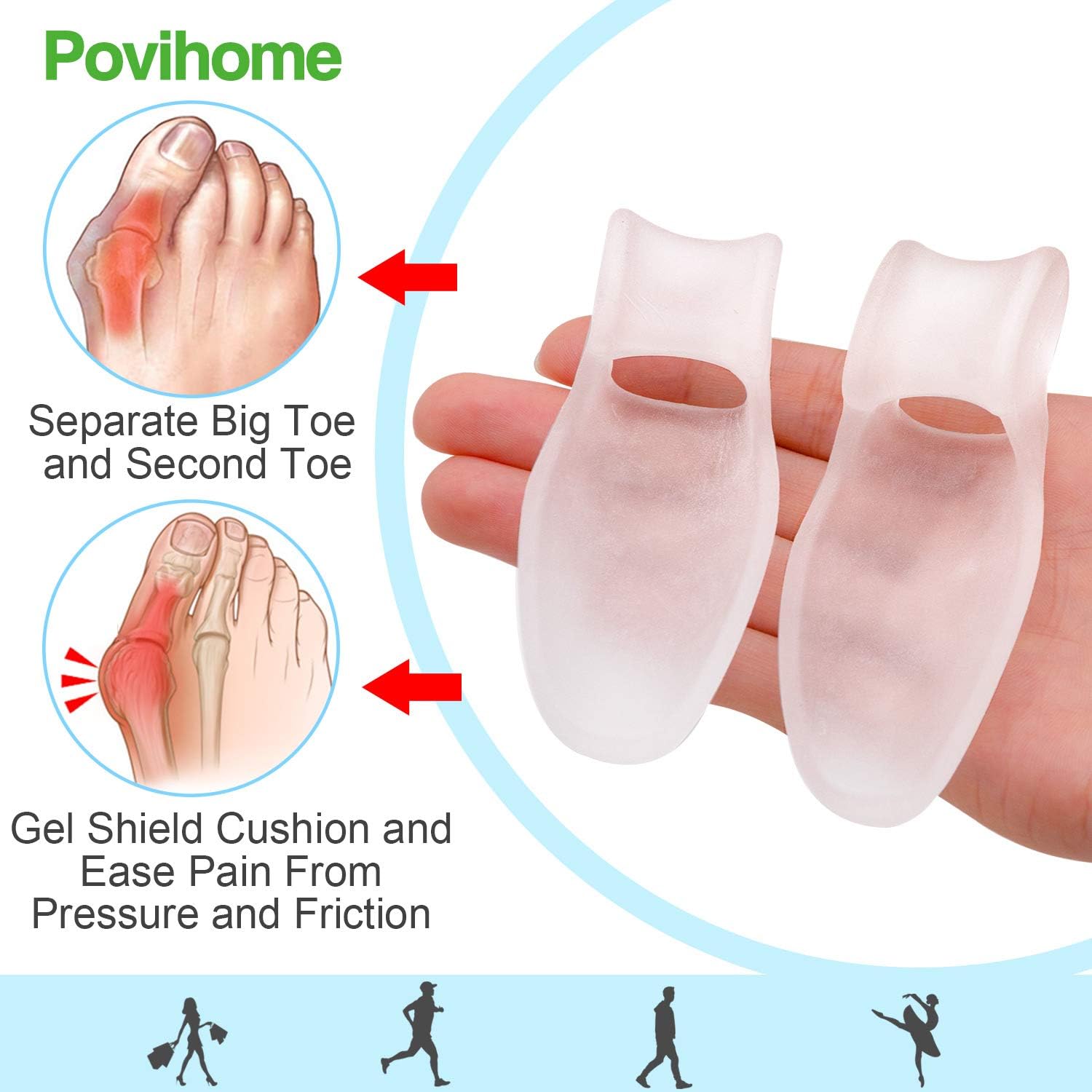 Povihome 8 Pack Bunion Cushion and Protector, Bunion Pads, Bunion Corrector and Bunion Relief with Gel Shield, Treat Pain in Big Toe Joint, Realign Big Toe and Relieve Bunion Pain: Health & Personal Care