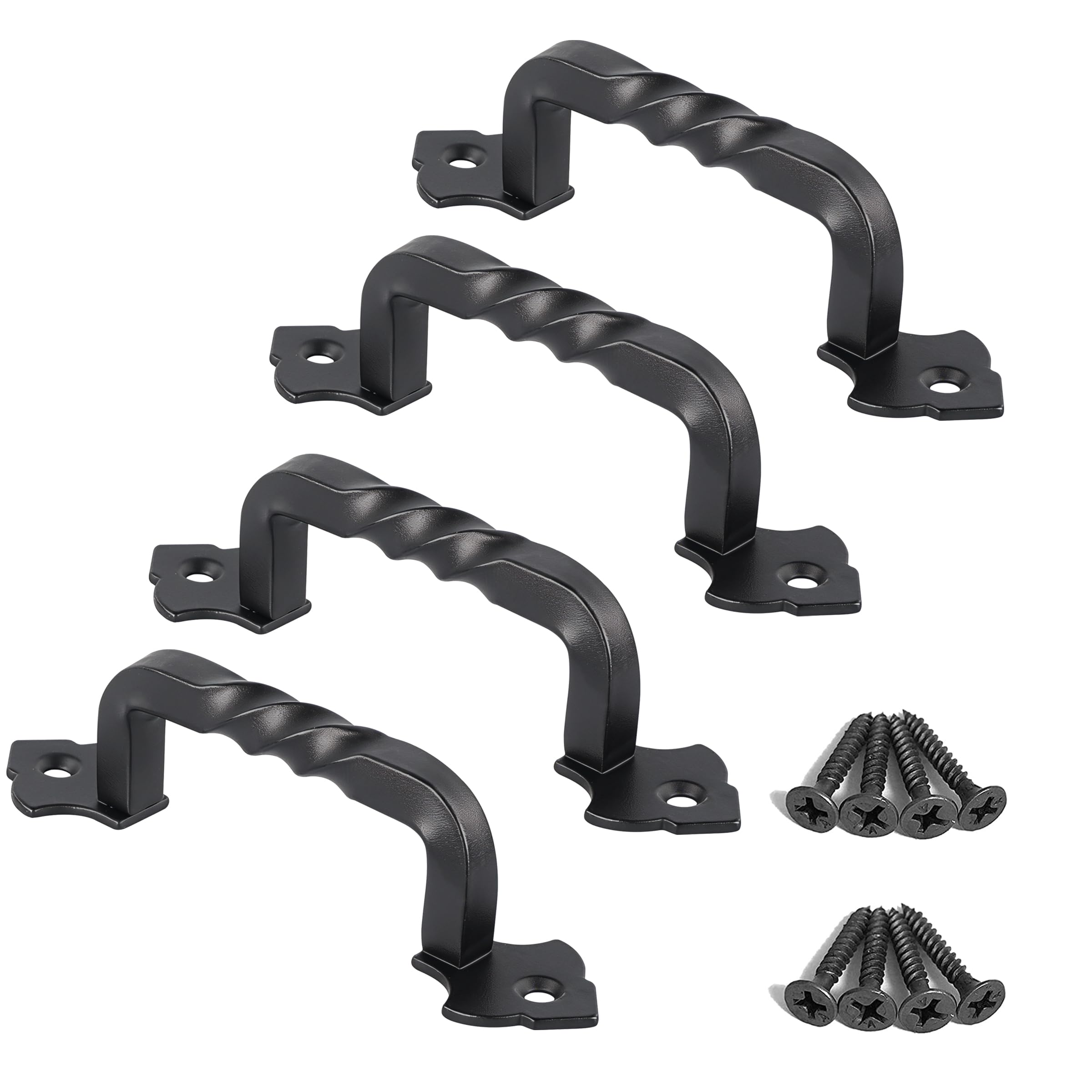 OUVIN 4 Pack Vintage Barn Door Handle Black Gate Handles for Wooden Gates with Screws Hardware for Wooden Garden Shed Cabinet Door (98mm/4inch)