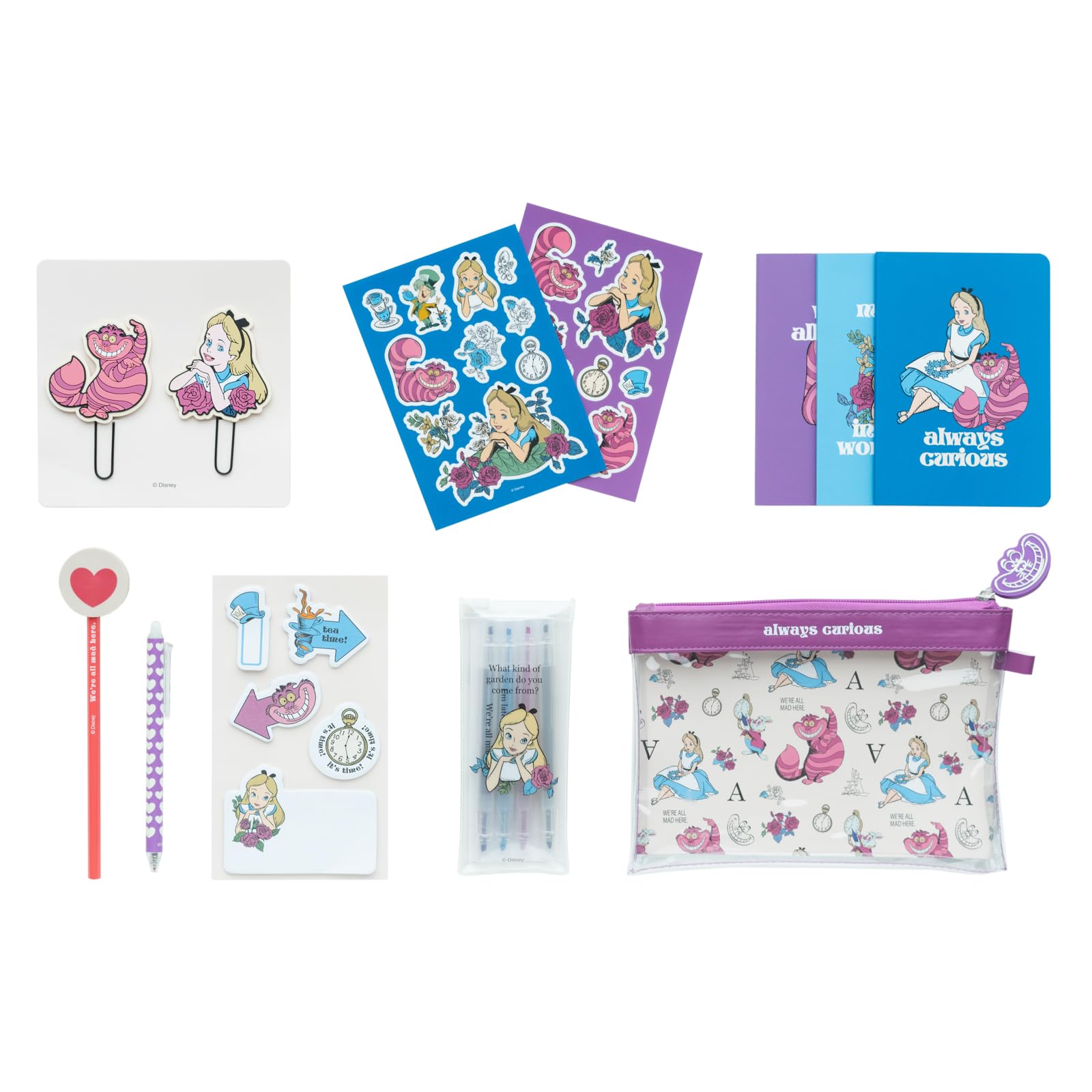 Grupo Erik Disney Stationery Set - Alice in Wonderland Gifts | Pencil Case With A6 Notebooks, Highlighters, Sticky Notes, Paper Clips, Stickers, Pen, Pencil | Disney Gifts