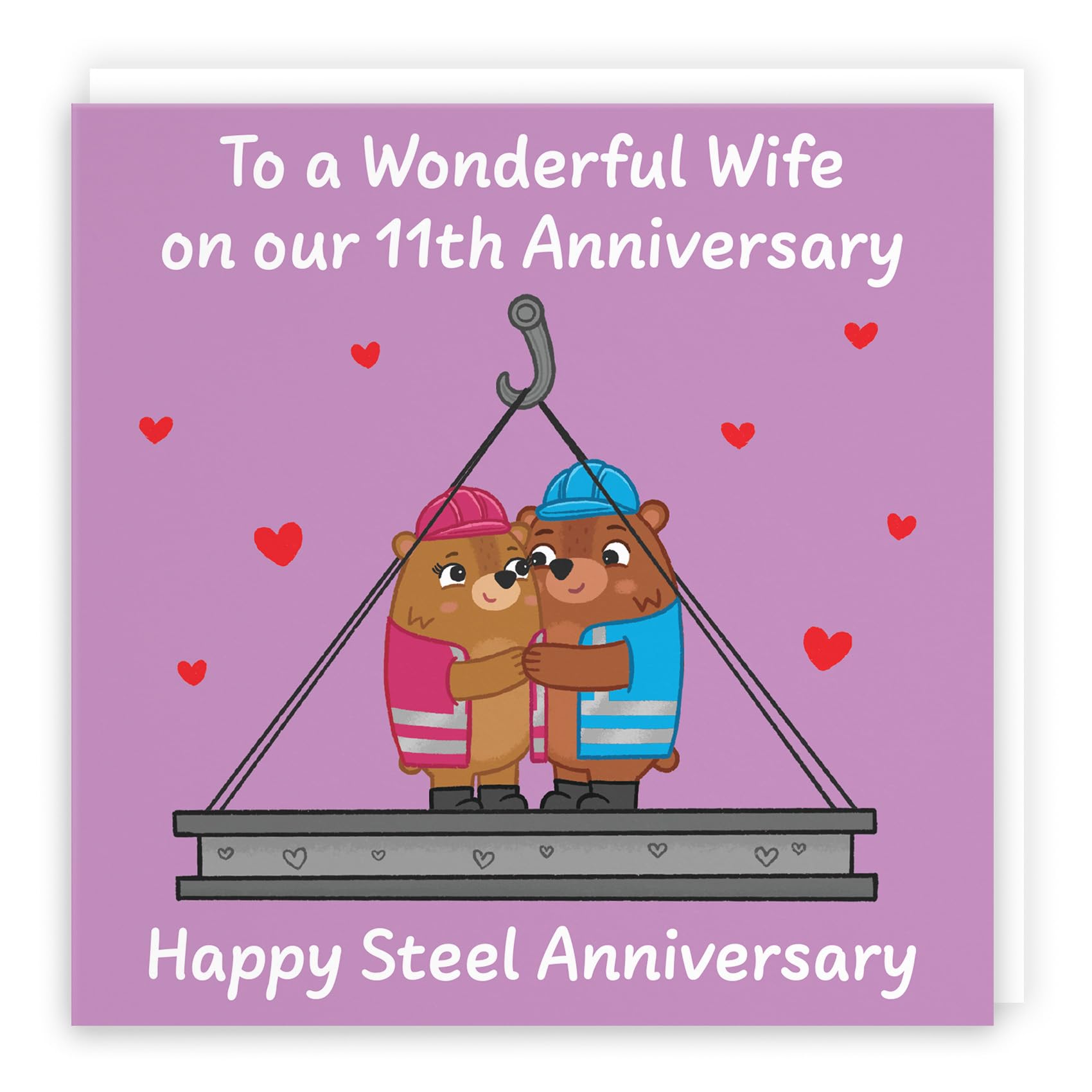 Hunts England - Wife 11th Anniversary Card - Steel Anniversary - 11 Years - Cute Fun Bears Card - Love Story Collection