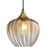 Lighten Chance Amber Glass Pendant Lights Kitchen Island, 9" Vintage Hanging Lamp Ceiling Lighting Fixtures, Brushed Gold Mod