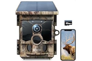 CEYOMUR 4K 30fps Solar Trail Camera, WiFi Bluetooth 46MP Game Camera, Trail Camera with 120°Detection Angle Night Vision Motion Activated IP66 Waterproof for Wildlife Scouting with 32GB Micro SD Card