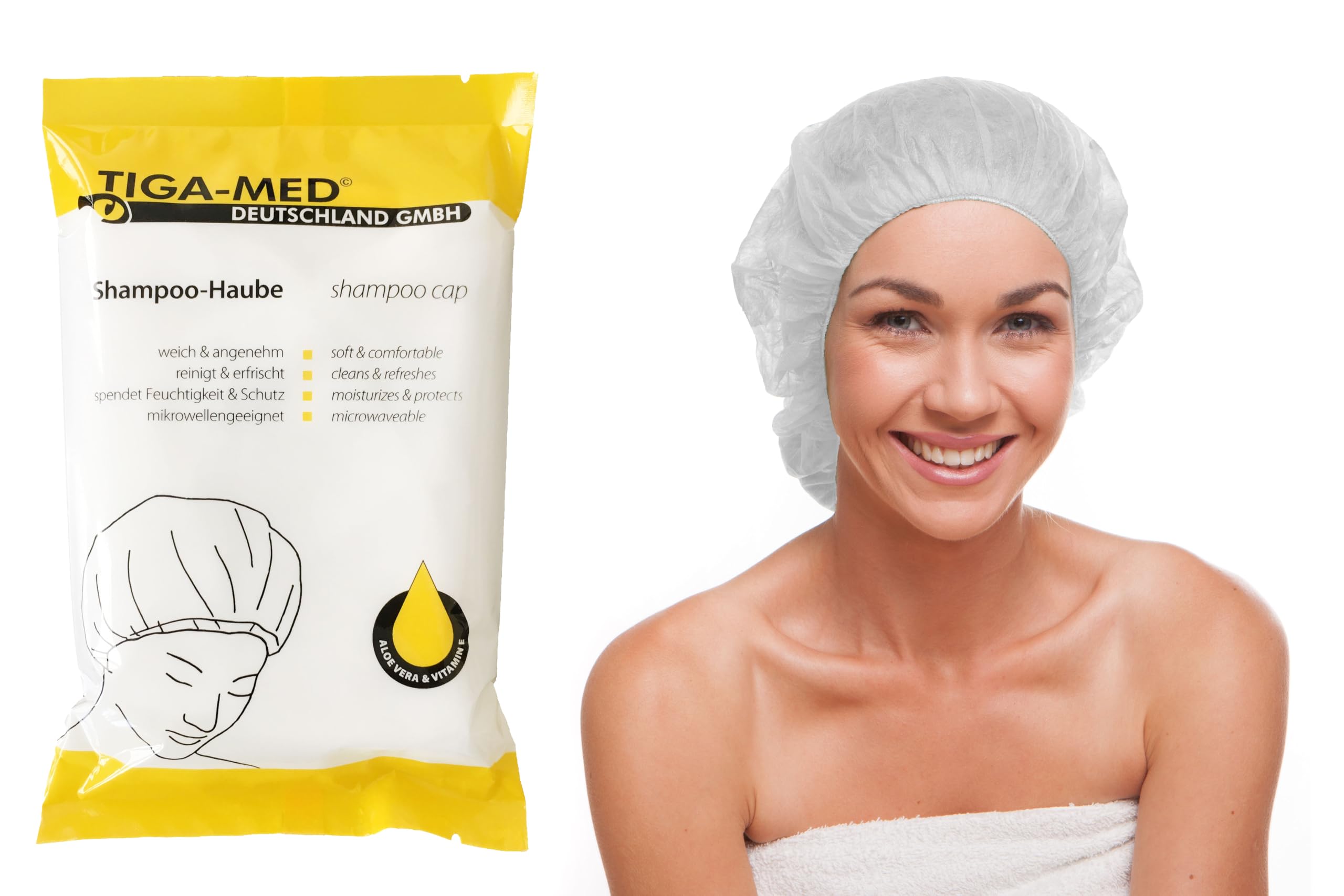 TIGA-MED No Rinse Shampoo Caps for Elderly & Bedridden | Waterless Hair Wash Caps with Aloe Vera & Vitamin E | Disposable Shampoo Caps for Home, Hospital & Care Use (5 Pack)