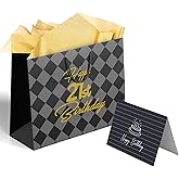 MuAnGlleeB 2 PCS 13" Large 21st Birthday Gift Bags with Card and Tissue Paper Happy 21st Birthday Gift Bag for Women Men Party Favor Bags with Handles