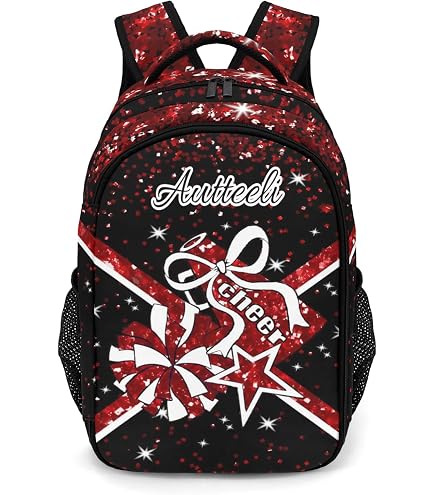 Ronxzas Cheer Cheerleader Backpack Cheerleading Bags Custom Name Book Bag for Cheer Team Coaches Gift (Red)