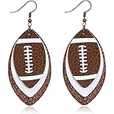 Ronglry Football Earrings for Women Colorful Layered Game Day Drop Dangle Earrings Glitter Leather Earrings for Women Dangling Sports Lover Gifts Teardrop Earrings Fun Game Day Football Jewelry for Women