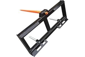 Neat Attachments Skid Steer Attachment, 43" Hay Bale Spear & Stabilizer Spikes, Rated 3000 LB, Quick Attach
