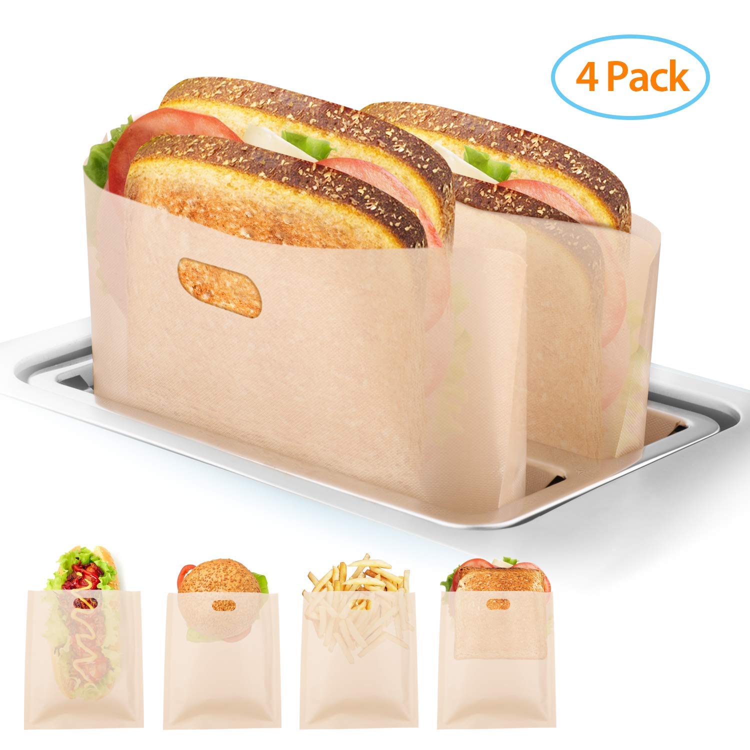 Toast Bags Non-Stick Reusable Toaster Bags, Perfect for Pizza Sandwiches Hot Dogs Pastries Slices
