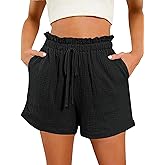 Bsubseach Shorts for Women Cotton Wide Leg Drawstring Shorts with Pocket Summer Casual Ruffle Womens Vacation Outfits 2026