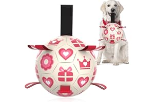 QDAN Pink Dog Toys Soccer Ball with Straps,Interactive Dog Toys for Tug of War,Valentines Gift Puppy Birthday Gifts,Dog Tug Toy,Dog Water Toy,Durable Dog Balls for Medium & Large Dogs（8 Inch）