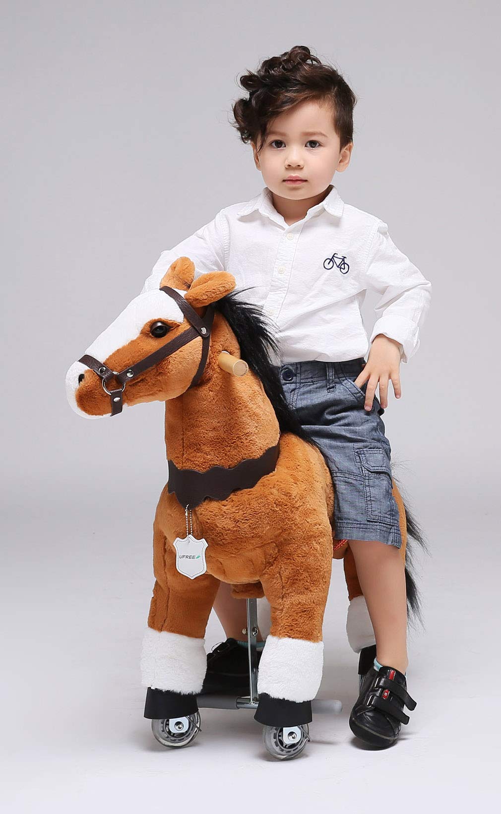 UFREE Ride on Horse Toy, giant plush animals, Black Mane and Tail, Age 3-6