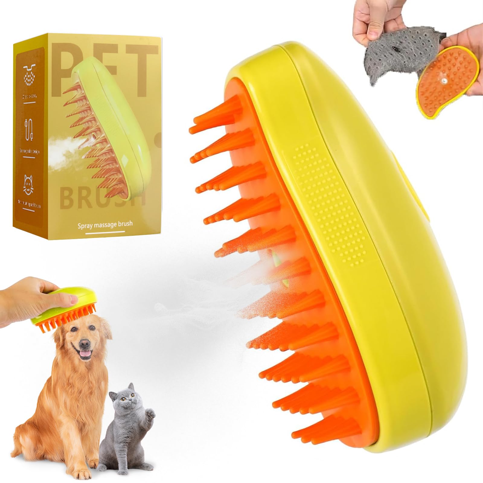 Cat Brush 3-in-1 Steamy Self-Cleaning Rechargeable Grooming Brush for Pets, Electric Pet Hair Removal Comb