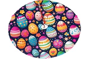 Mount Hour Christmas Tree Skirt, Happy Easter Day Colorful Eggs Xmas Large Tree Mat, New Year Festive Holiday Party Decorations 30" inches