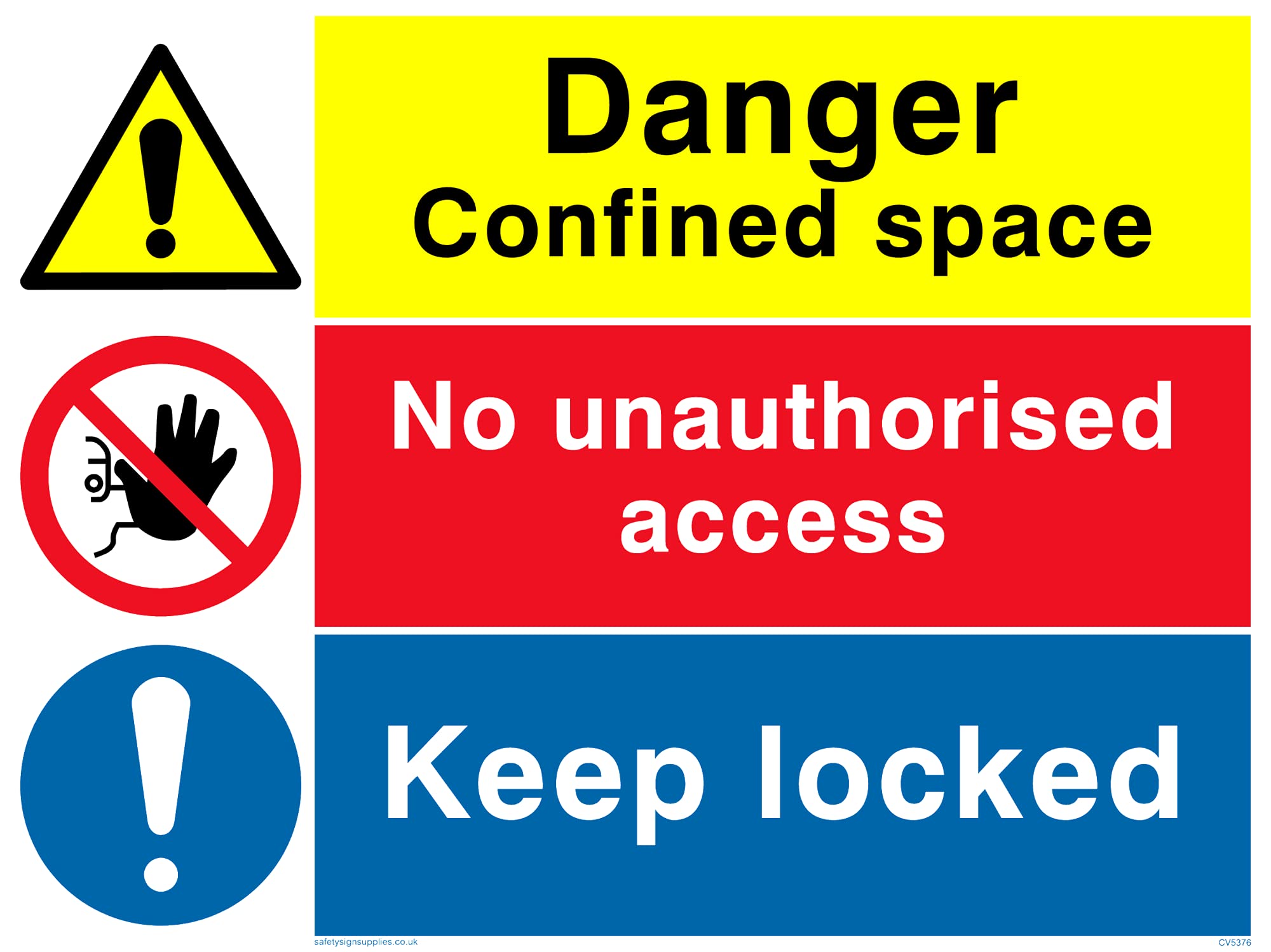 Pack of five - Danger Confined Space & Keep Locked Sign - 200x150mm - A5L