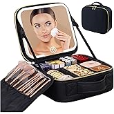 MELSYLODY Makeup Bag with LED Mirror, Three-level Adjustable Brightness, Travel Makeup Case with Removable Lighted Mirror, Adjustable Dividers and Brush Storage Board