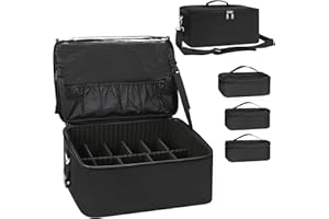Relavel Makeup Bag Large Makeup Case Professional Cosmetic Storage Organizer Box Brush Holder with 3 Clear Set Bags for Makeup Artists with Shoulder Strap & Adjustable Dividers