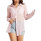 Arssm Sheer Tops for Women Sheer Button Up Blouse Long Sleeve Sexy See Through Tops Mesh Shirts