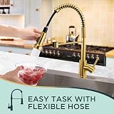 FORIOUS Brushed Gold Kitchen Tap with 360° Swivel High Arc Dual Spray view 2