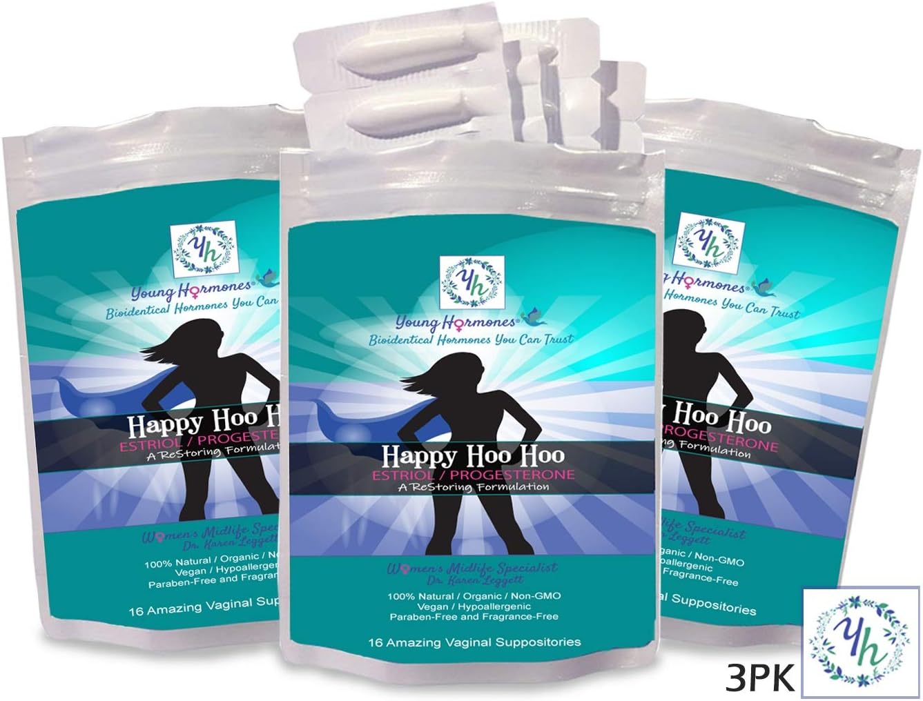 Happy Hoo Hoo - A Restoring Formulation 3-Pack of Bioidentical Estriol and Progesterone in a Vaginal Suppository to Help Relieve Vaginal Dryness (Save $22.00 on 3-Pack)