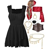 Pirate Costume Women Dress Corset Head Scarf Sash Chain Belt Necklace Eye Patch Party Outfit Pirate Accessories
