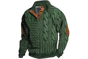 Men's Henley Pullover Sweatshirts Retro Stylish Casual Corduroy Sweater Long Sleeve with Elbow Patches Button Up Shirt