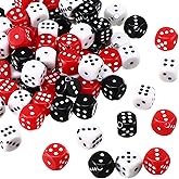 Ferreve 90 Piece Acrylic Dice Beads 10mm Dice Beads Bulk, Casino Party Games Vegas Birthday Party Supplies, Jewelry Making, Bracelet Necklaces Lanyard DIY Handicrafts(Red, Black, White)