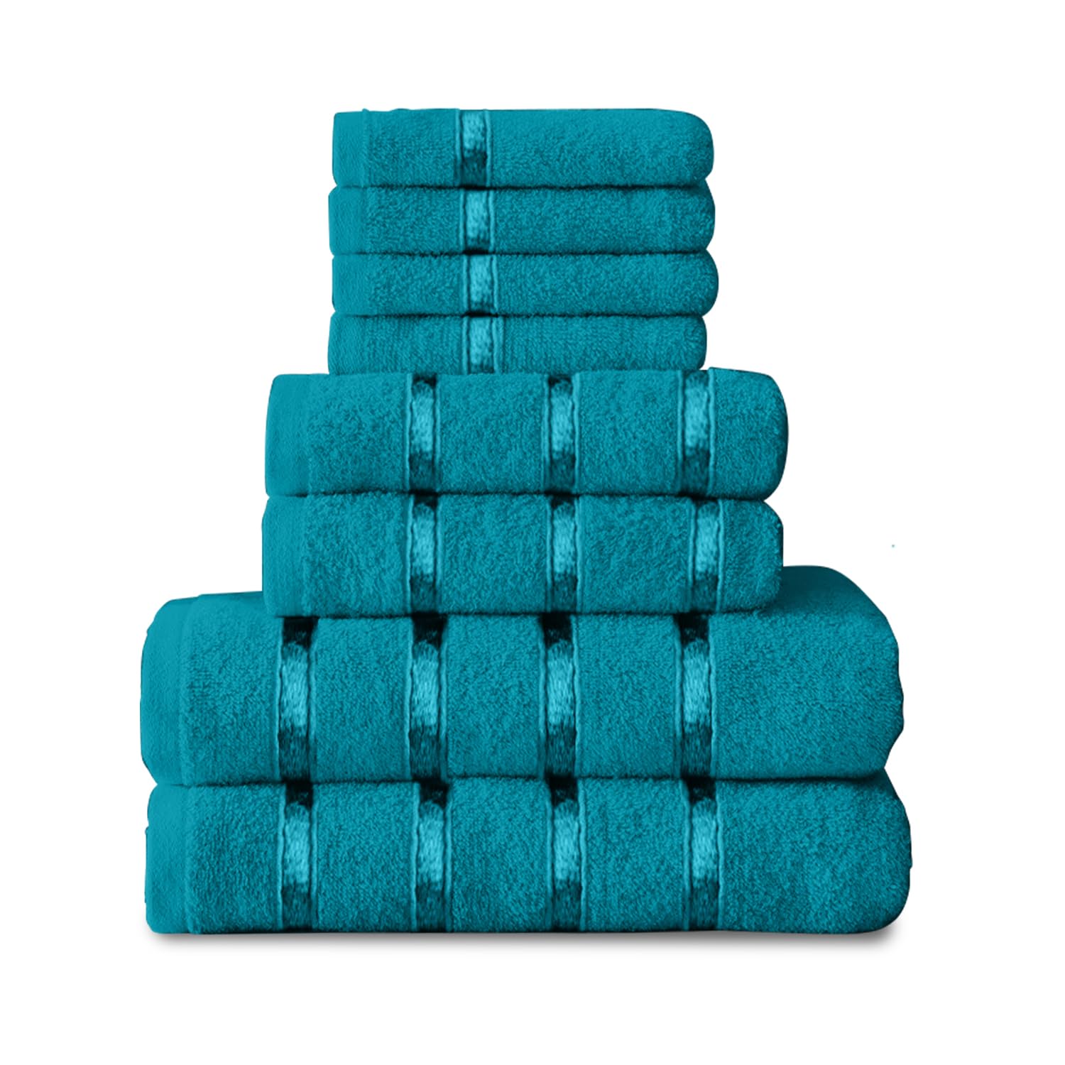 GC GAVENO CAVAILIA 8 Piece Towel Bale Set, Quick Dry Highly Absorbent Cotton Towel Sets Bathroom, Teal Towels Sets 450 GSM, 4x Face Towel 2x Hand Towels 2x Bath Towels — image 1
