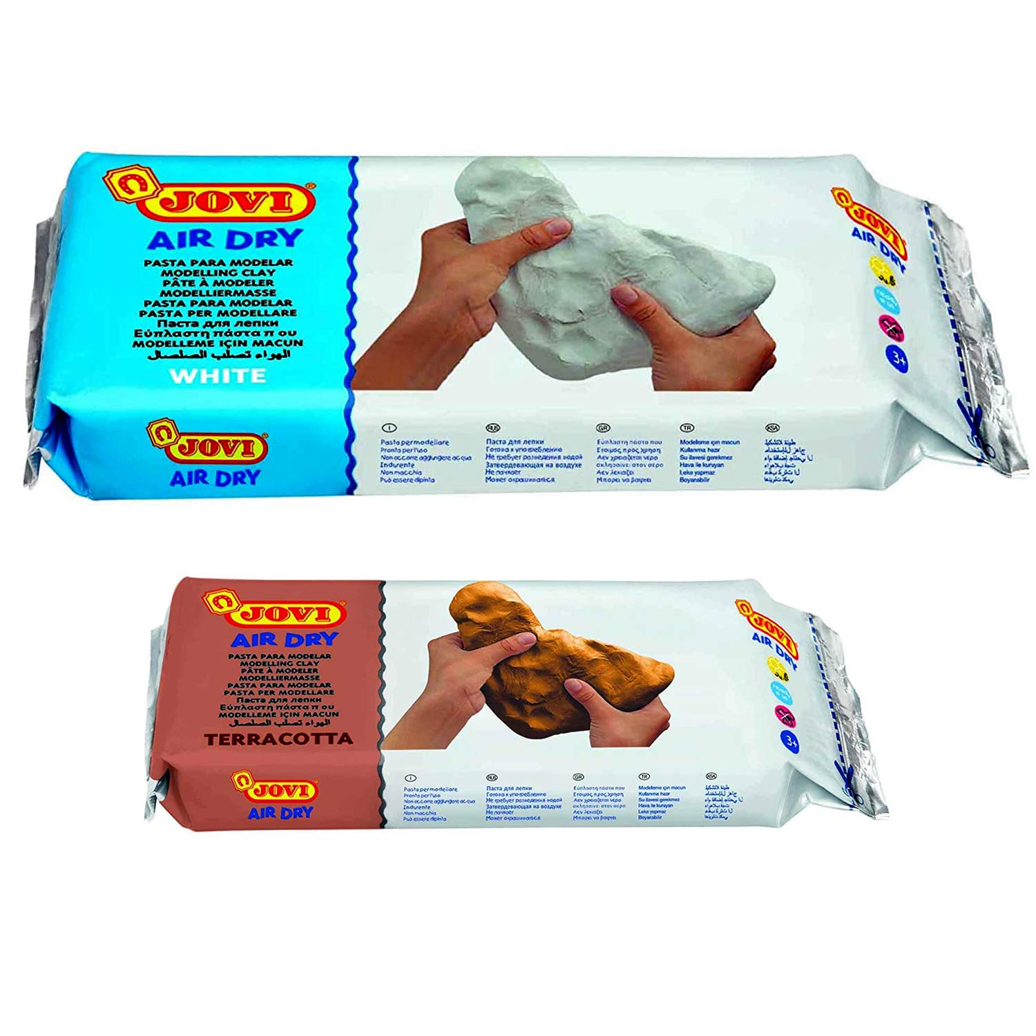 Jovi European AirDry Modeling White Clay 1 Kg & Terracotta Clay 500 Grams Packet for Sculpting