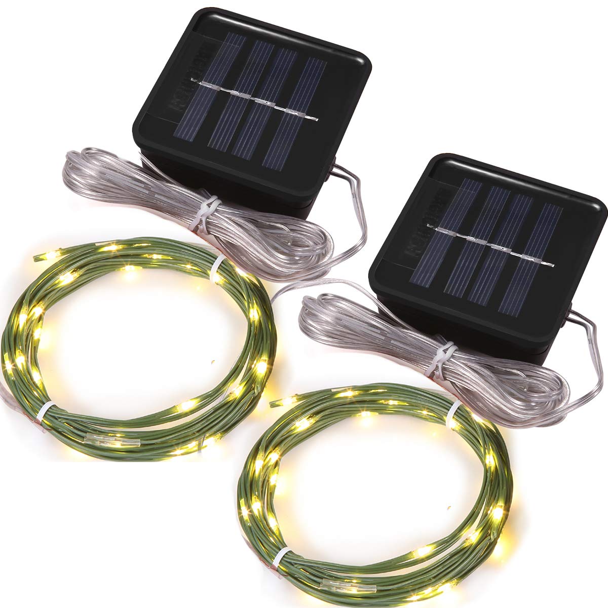Short mini Garden Lights Solar Powered Waterproof Fairy Lights Outdoor Garden String, Green Wire, Warm White,5m 50LEDs,2 Pack