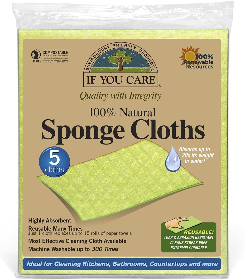 IF YOU CARE 100% Natural Sponge Cloths, 5 Count - Pack of 3