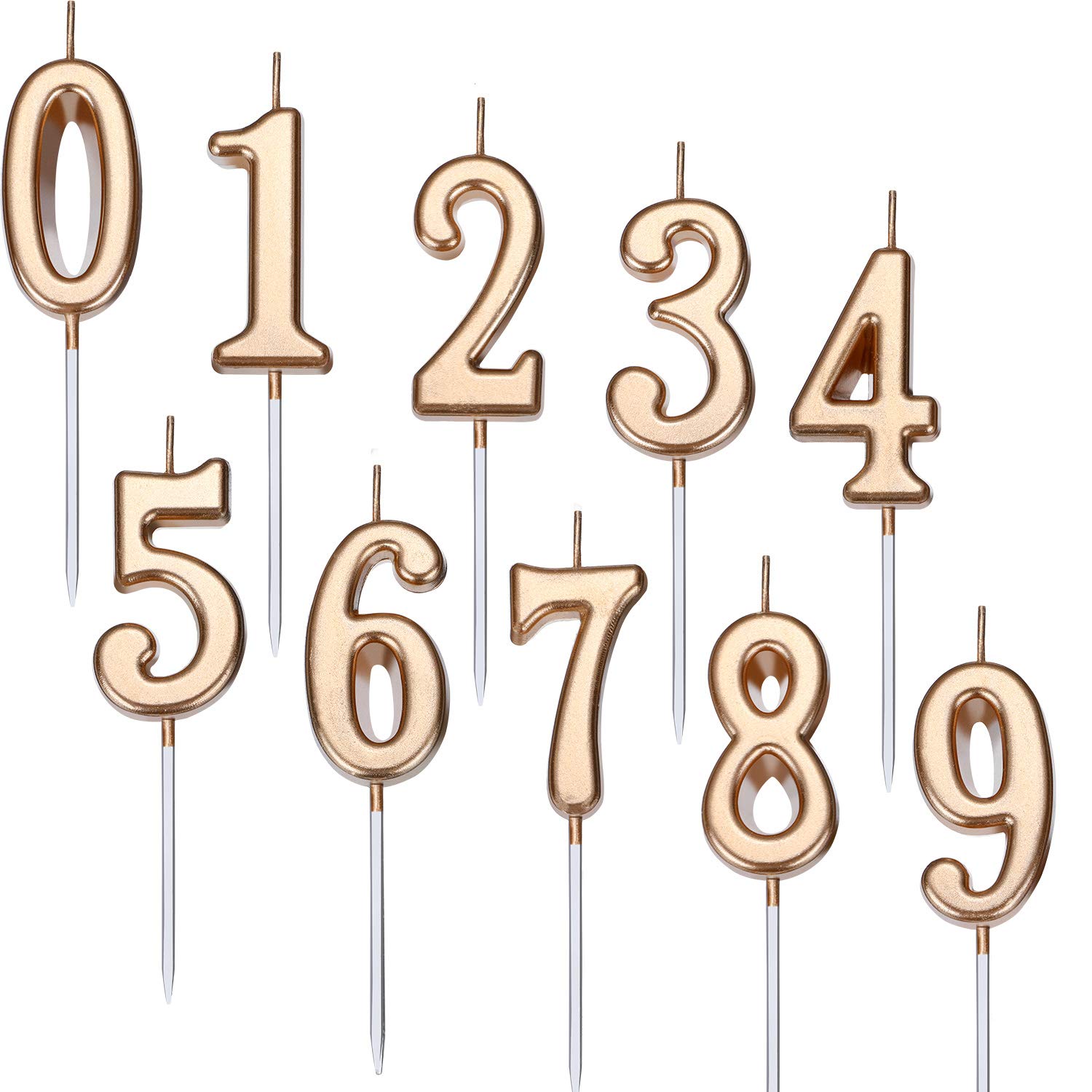 Yaomiao 10 Pieces Birthday Numeral Candles Cake Numeral Candles Number 0-9 Glitter Cake Topper Decoration for Birthday Party Favor (Champagne Gold)