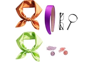 Halloween Costume Accessories Set, Purple Headband, Green Scarf, Orange Scarf, Glasses, Magnifier，Purple Body Glitter and Ora