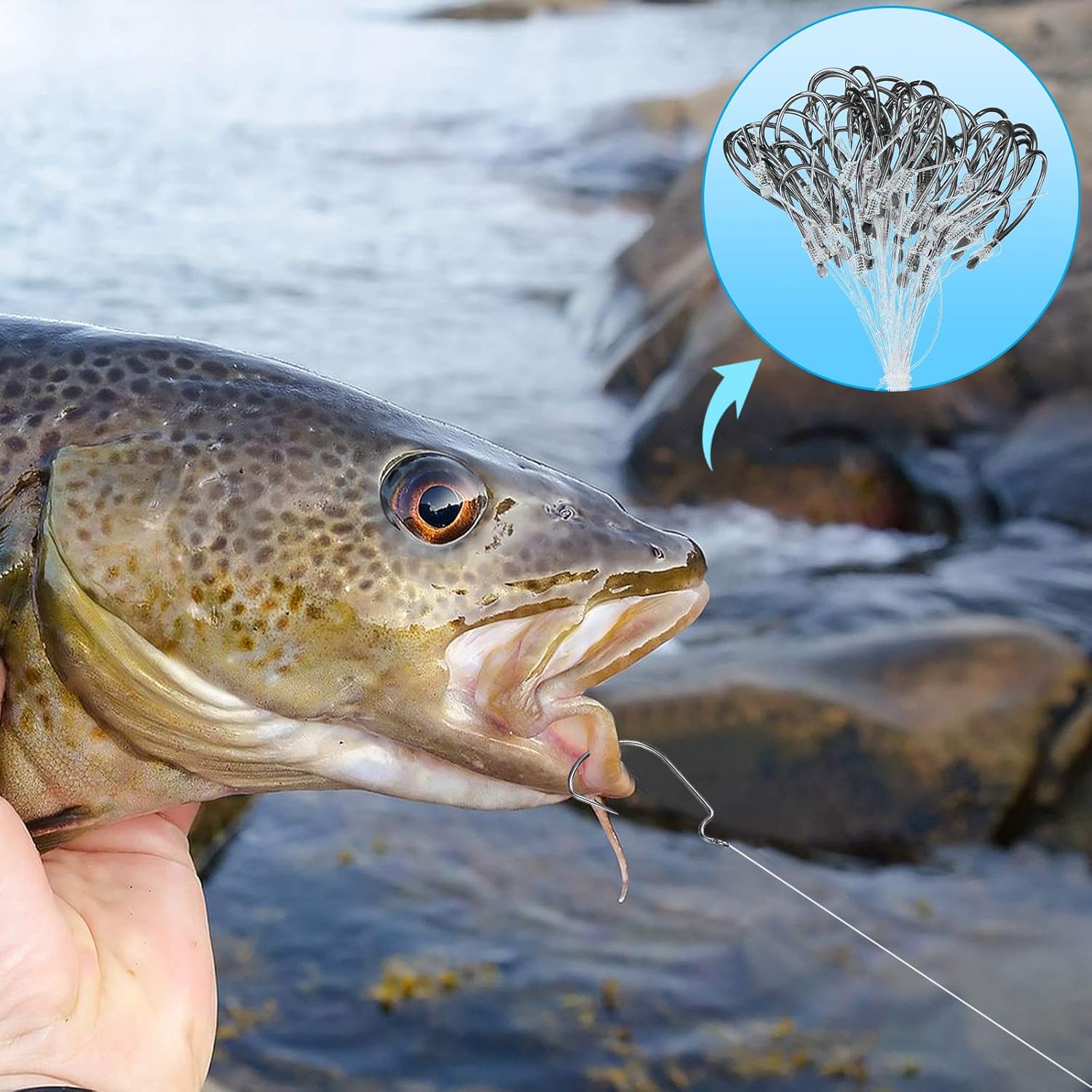 Aoriher 250 Pieces Fishing Hooks with Line Fishing Rig Wire Line Leader Tackle Fish Hooks with Nylon Line Leaders for Saltwater and Freshwater : Sports & Outdoors