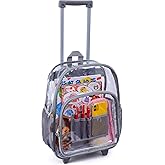 Clearworld Rolling Clear Backpack, Heavy Duty Cold-Resistant Security Transparent PVC Backpack with Wheels (Grey)