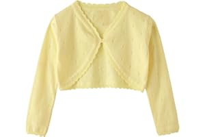 Miccina Girls Cardigan Bolero Shrug Hollow Out Sweater Baby Toddler Kids Long Sleeve Knit Button Cover Up Cropped Tops