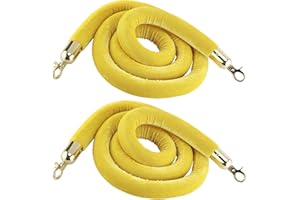 NovelBee 2 Pack of 5 Feet Velvet Rope with Gold Plated Hooks,Crowd Control Stanchion Post Queue Line Barrier (Yellow)