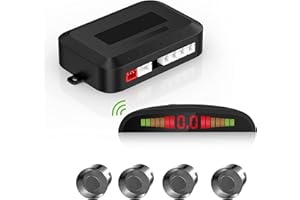 EKYLIN Wireless Car Parking Sensor, Reverse Radar System with 4 Parking Sensors, Wireless LED Distance Display with Sound Warning + 4 Gray Color Car Reverse Parking Sensors for Cars Vans RV Trailer