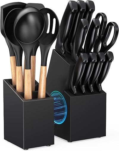 ACOOQOOS 18-Piece Knife Set with Utensils Block Magnetic Storage