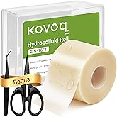 Hydrocolloid Roll Bandages for Wound Care, Kovoq Medical Grade Hydrocolloid Pimple Patches Tape Sterile and Waterproof, with DIY Size & Shape Tools Scissor and Tweezer (2in * 16ft)
