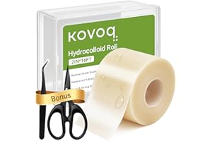 Hydrocolloid Roll Bandages for Wound Care, Kovoq Medical Grade Hydrocolloid Pimple Patches Tape Sterile and Waterproof, with DIY Size & Shape Tools Scissor and Tweezer (2in * 16ft)